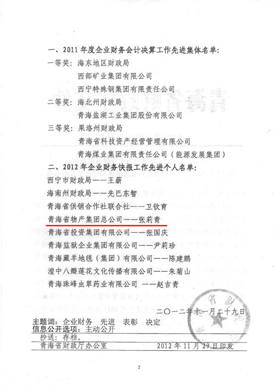 物產(chǎn)集團(tuán)榮獲2011年度財務(wù)決算先進(jìn)單位、2012年度財務(wù)快報工作先進(jìn)個人表彰